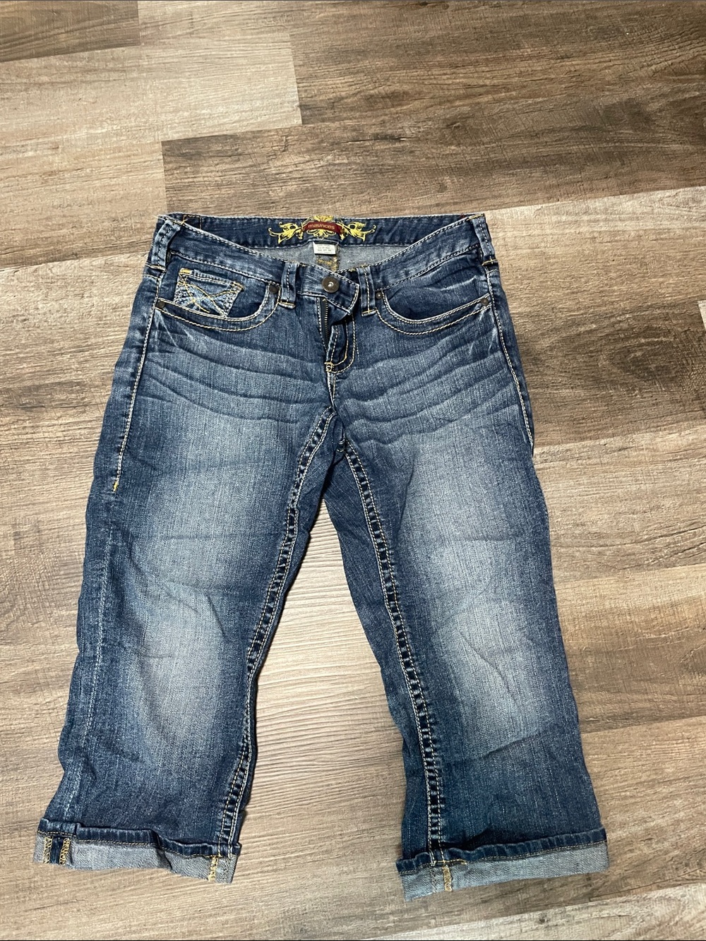 Maurices Dark-Mid Blue Washed Cropped Denim Jeans
